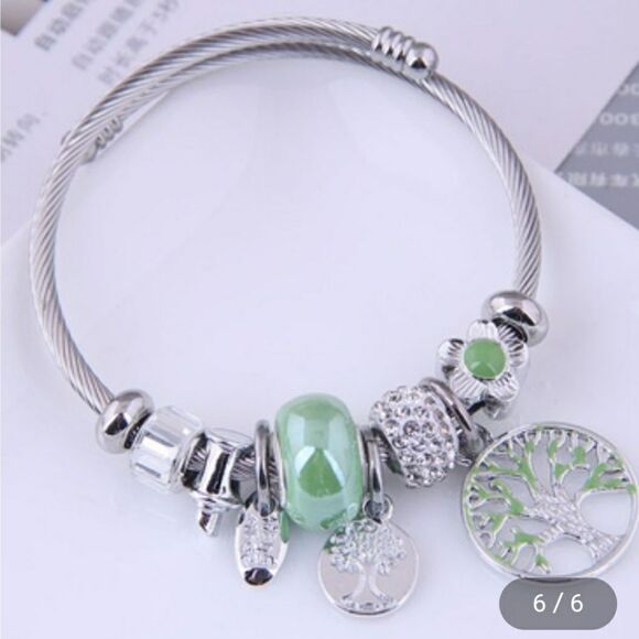 Tree Of Life Charm Bracelet Silver Tone & Green - Picture 7 of 8